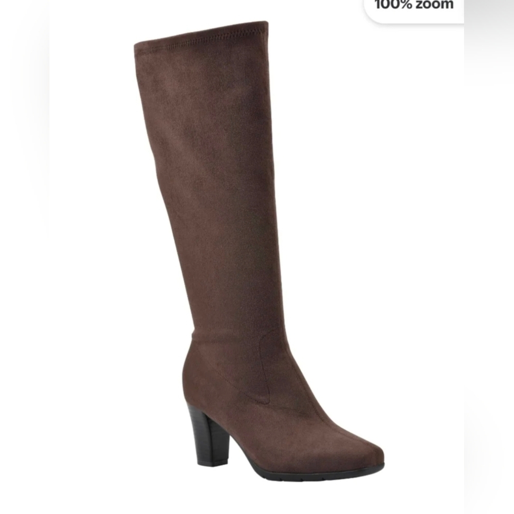 Aerosoles Womens Wide Width Tall Brown Block Heel Suede Boots Size 10 WIDE